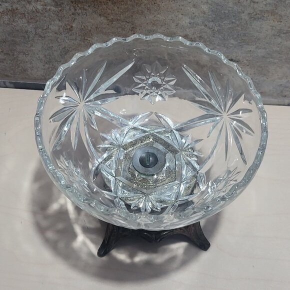 Vintage Clear Glass Compote Dish Metal Base Stand - Picture 2 of 12